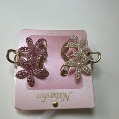 Natasha Women’s Flower Hair Claw Clip Set Gold Pink White Pearl Rhinestone