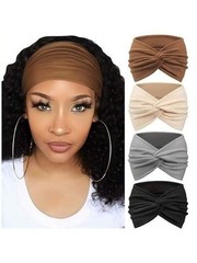 4PCS Women Wide Headbands Boho Knot Hair Bands Soft Stretch Yoga Sports Hair Acc