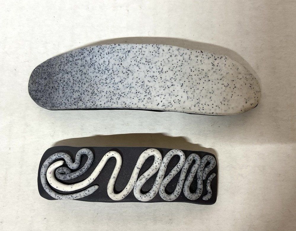 2x Artisan made-Polymer clay hair barrette Clip-Black/White/Gray swirl-handmade