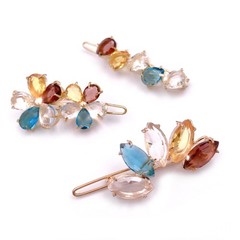 3 PCS Clear Color Gems Small Mini Barrette Decorative Hair Clips Accessories