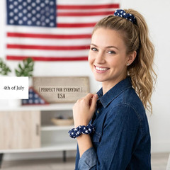 4th of July American Flag Hair Ties Set Elastic Scrunchies Red White Blue 4 Pcs