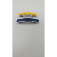 Vintage Made in Taiwan Hair Barrette Set Yellow and Navy Blue Slim Rectangular