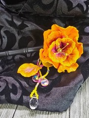 Handcrafted Glass Beaded & Polymer Clay Pink/Yellow Hibiscus Bamboo Hair stick