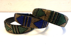 MAASAI, THREE HAND MADE SEAD BEADED HEADBANDS, GEOMETRIC PATTERNS