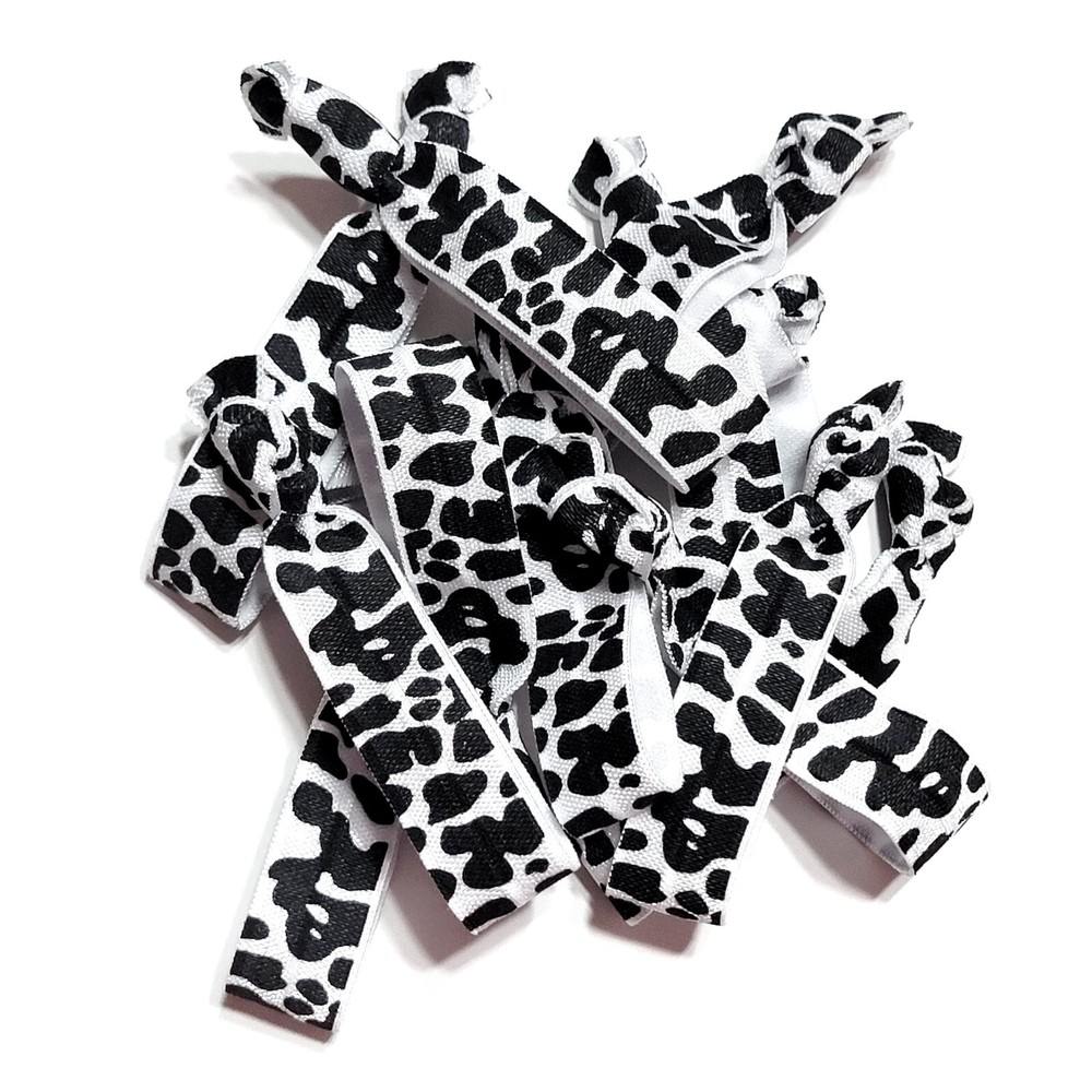 Cow Print Bulk 10 Pack Black & White Cowgirl Farm Baby Shower Party Hair Ties