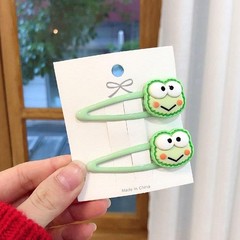 Green Geometric Trendy Frog Headwear Women Hair Clips Duckbill Side Clips Kor…
