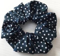 Stars on Navy Blue Scrunchie Ponytail Holder Women Teen Girl Hair Accessory