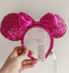 Disney-Parks Minnie Ears Hot Pink Bow Magenta Orchid Sequin Headband 2022 US