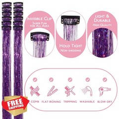 Wennalife Purple Hair Tinsel 24 Inch 12 Clips