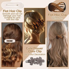 12 Pcs Flat Hair Clips for Women, Lay Claw French Tortoiseshell
