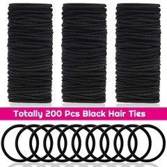 200 Pcs Black Elastics Hair Ties Small Bulk Hair Ties Hair Bands (4Mm)