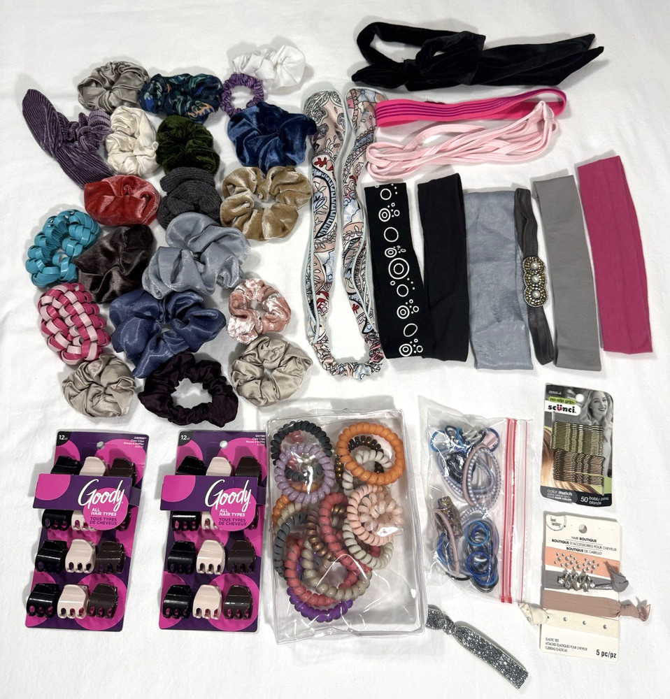 Hair Accessories Lot Scrunchies Claw Clips Headbands Ponytail Holders Bobby Pins