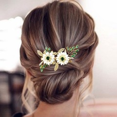 Green Bridal Hair Clip White Enamel Flower Crystal Wedding Accessory New
