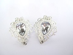 2 small gray crystal silver metal vintage style alligator hair clip fine hair
