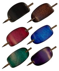 2 Large Hand Crafted Leather Stick Hair Barrette, Ponytail, Oval, Many Colors