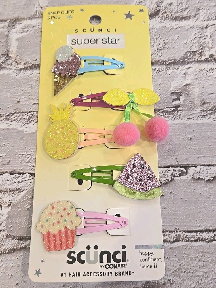 Scunci U Got This Novelty Hair Snap Clips, Assorted Designs, 5-Pieces, New(110)