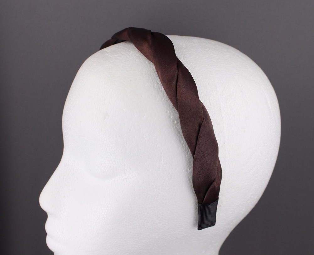 Dark Brown satin twist headband braid hair grip teeth head band hair accessory