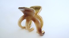 Medium brown beige gold tone textured acrylic and metal hair claw clip