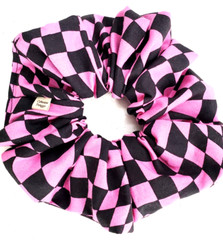 Handmade Women’s Scrunchies size XL Cotton Fabric Pink/Black Racing Check Print