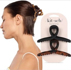 NEW Set of 6 kitsch Large Loop Claw Hair Clips Accessory Black Brown Tortoise 4”