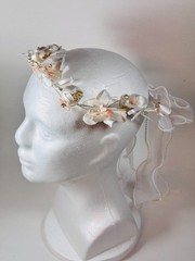 White Flower Crown Wedding Quinceanera Communion Boho Bridal Rose Headband FH_H