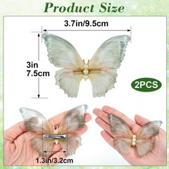 2 Pcs Green Butterfly Clips, 3D Moving Wings Butterfly Hair Clips, Pearl Strong