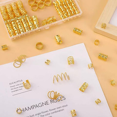 110 Pcs Gold Hair Jewelry for Braids and Dreadlocks – Metal Rings, Cuffs, Clips