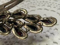 Vintage Style Peacock Bird Barrette Clip Rhinestone Gold-toned Reddish Orange