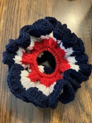 Handmade Crochet Large Ruffles Scrunchie Red White & Blue Patriotic 4th Of July