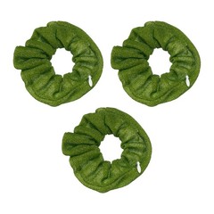 3pcs Velvet Scrunchie with Pocket Zipper Bling Elastic Bands Hair Ties Green
