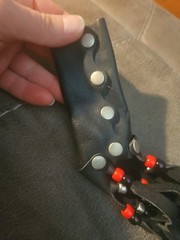 Original Hair Glove Black Leather Ponytail Holder Wrap Red Beads Silver Roses