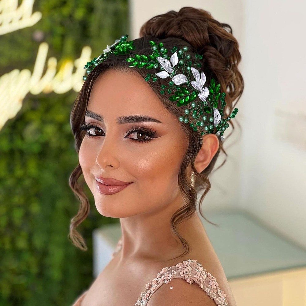 Bridal Headpiece for Wedding Hair Accessories Rhinestone Headband Green
