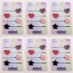 Lot Of 6 Scunci Glitter Bobby Pins Hearts & Stars, 4 Count Each