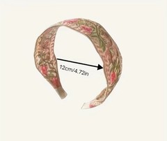 Vintage Retro Green And Pink Embroidered Lace Fabric Hair Band Headband
