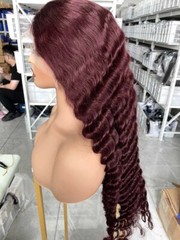 Discounted 28″ 99J# Deep wave Transparent lace front Wig human hair for women