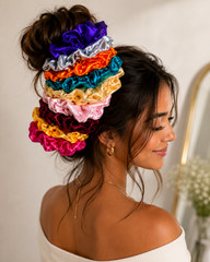Handmade Satin Silk Scrunchie Hair Tie Small Large Women Girls Soft Elastic