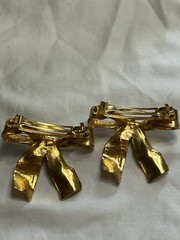 Vintage Made in France Gold Tone ~ Natural Stone Bow Shape Hair Clip Barrettes