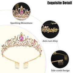 TAROSE Rainbow and Gold Crowns for Women, Queen Crystal Tiaras with Colorful …