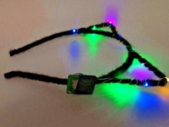 2X LED Light Up Black Cat Ears Headbands Luminous Multiple Light Color Patterns