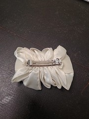 Vintage 80s 90s Big Hair Bow Barrette Clip Satin Ribbon Ruffle Oversized Ivory