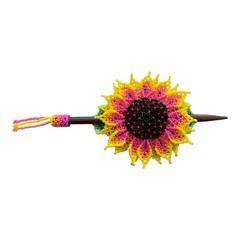 Handmade Guatemalan Beaded Sun Flower Hair Accessory w/ Wooden Stick Gift