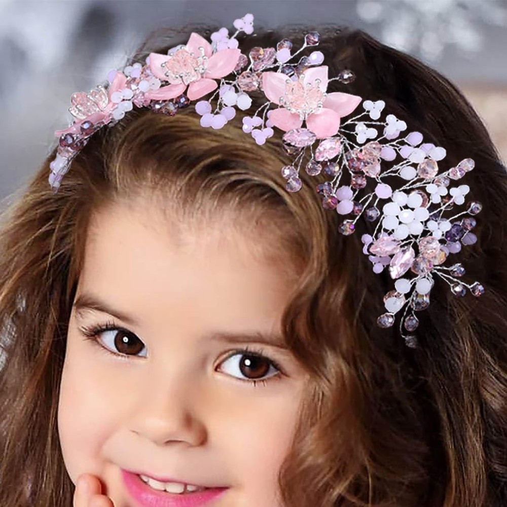 Flower Girl Headpiece Pink Bride Headband Wedding Hair Accessories For Girls