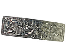 Western Womens Barrette 3.75 x 1 in Silver Hand Engraved Cowgirl Rodeo Horse