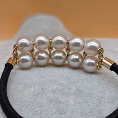 Rhinestone Faux Pearls Stretchable Hair Ponytail Holder/Elastic Bracelet Band