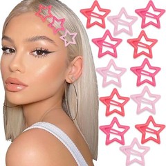 12PCS Pink Star Hair Clips Non Slip Barrettes Multi Colors Hair Decoration