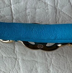 Authentic Chanel 22S Blue Leather/Gold Chain CC Logo Headband Hair Accessory