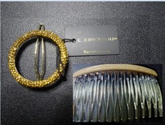 L. Erickson Beautiful Gold Tige Boule Round Barrette + Gold Brita Side Comb