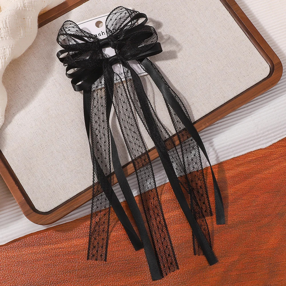 2Pcs Lace Satin Ribbon Bow Clip Women’s Double Ponytail Braid Sweet Hair Clip