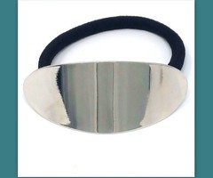Minimalistic gold or silver metal Oval Decor Hair Tie Ponytail holder hair cuff