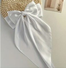 White Satin Stylish Bow with Big Ribbon Hair Clip All Hair Types Non Slip